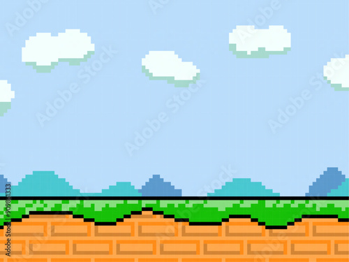 	レトロゲーム画面のようなドット絵背景