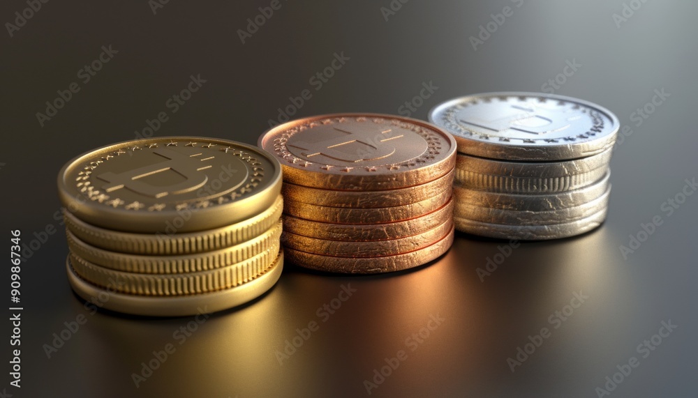 Stacks of Coins with Sunlight and City Background, Financial Concept Stacks of Coins with Sunlight and City Background, Financial Concept