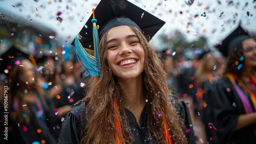 High school graduates celebrate enrollment by using student paraphernalia. Generative AI