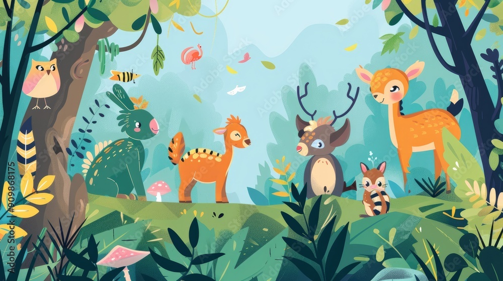 Fun background with cartoon animals and nature scenes, ideal for teaching biodiversity and conservation. Fun background with cartoon animals and nature scenes, ideal for teaching biodiversity and conservation.