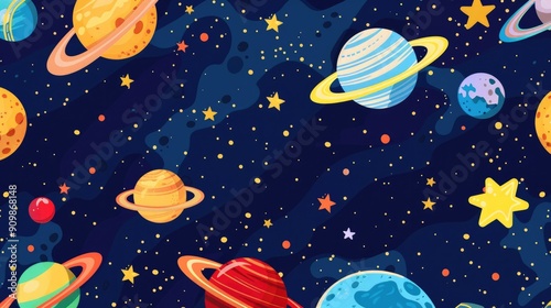 Fun background featuring cartoon planets and stars  suitable for educational space posters.