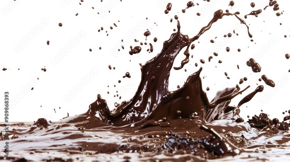 A small amount of melted chocolate splashed onto a clean white surface A small amount of melted chocolate splashed onto a clean white surface
