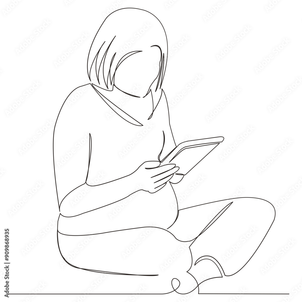 One continuous single drawn line art doodle pregnancy, mother, relaxation, body, maternity, tablet. isolated image handwriting counter on white background One continuous single drawn line art doodle pregnancy, mother, relaxation, body, maternity, tablet. isolated image handwriting counter on white background