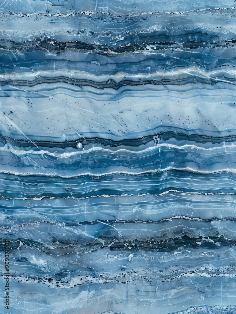 Obraz premium Abstract background wallpaper, close up of marble with horizontal stripes in shades of blue and grey, resembling the texture of sea waves