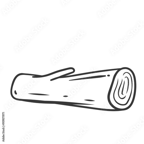 Log for campfire line icon. Hand drawn retro dry timber piece of fireplace, forest tree trunk or branch with round cut. Camping, lumber, woodpile mascot, outline firewood icon vector illustration