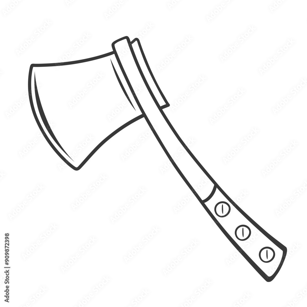 Lumberjacks or hikers axe line icon. Hand drawn retro axe with sharp blade to chop wood for picnic, hatchet with wooden handle. Camping tool mascot, outline travel camp ax icon vector illustration Lumberjacks or hikers axe line icon. Hand drawn retro axe with sharp blade to chop wood for picnic, hatchet with wooden handle. Camping tool mascot, outline travel camp ax icon vector illustration