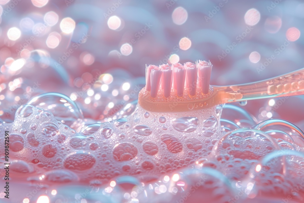 Creative Colorful Children's Toothbrushes with water drops Background. bubbles. Creative Colorful Children's Toothbrushes with water drops Background. bubbles.