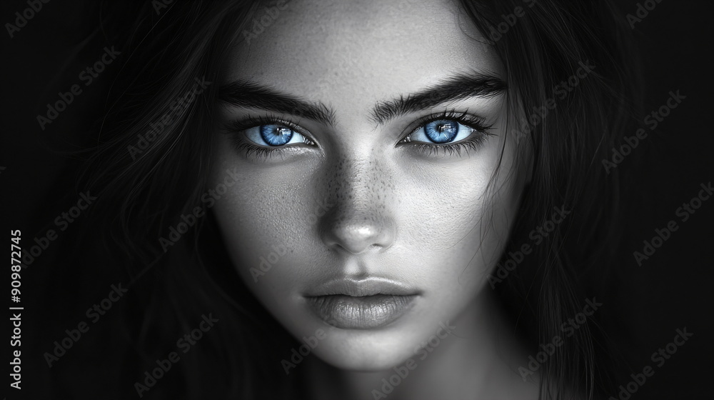Fototapeta premium portrait woman in black and white with shining bright blue eyes