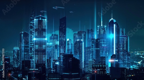 Futuristic Cityscape with Glowing Lights