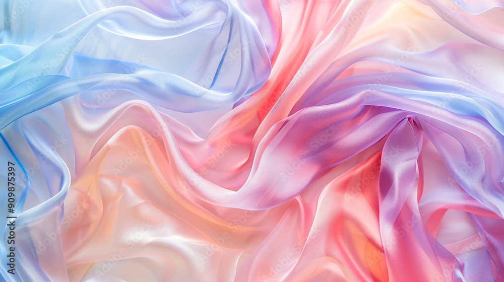 Obraz premium Close-up of a flowing silk scarf with pastel colors and gentle folds