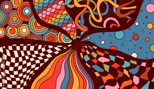 Psychedelic coloring page groovy warm color.