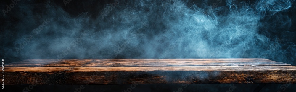 Mysterious Wooden Table with Swirling Mist Mysterious Wooden Table with Swirling Mist