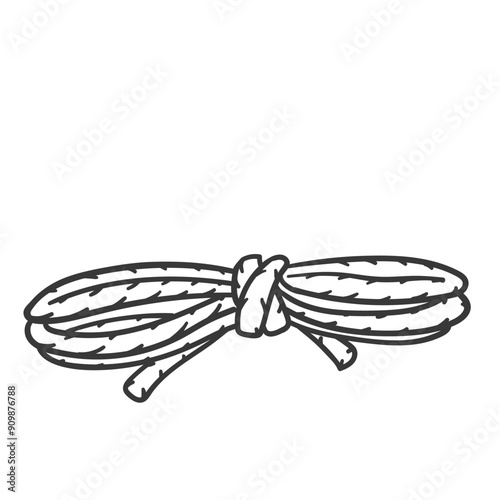 Roll of rope with knot line icon. Hand drawn retro cord, scout and climber essentials, noose. Camping equipment, alpinism adventure mascot, outline braid rope of tourist icon vector illustration