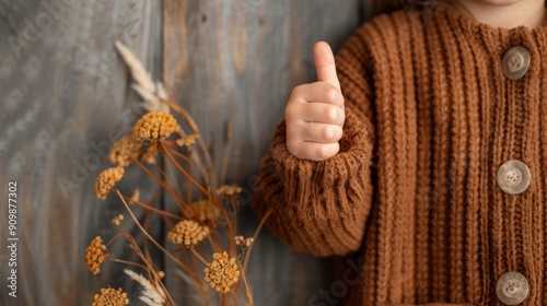 Cute child making a thumbs up gesture with her hand smile happily Show appreciation.