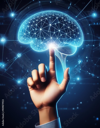 Brain touch and business network connection Brainstorming concept with thoughtful business people by virtual image.