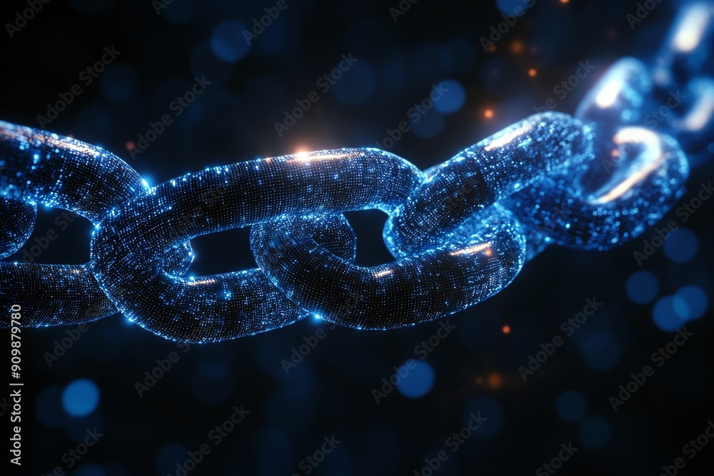 Glowing blue chain links on dark background. Glowing blue chain links on dark background.