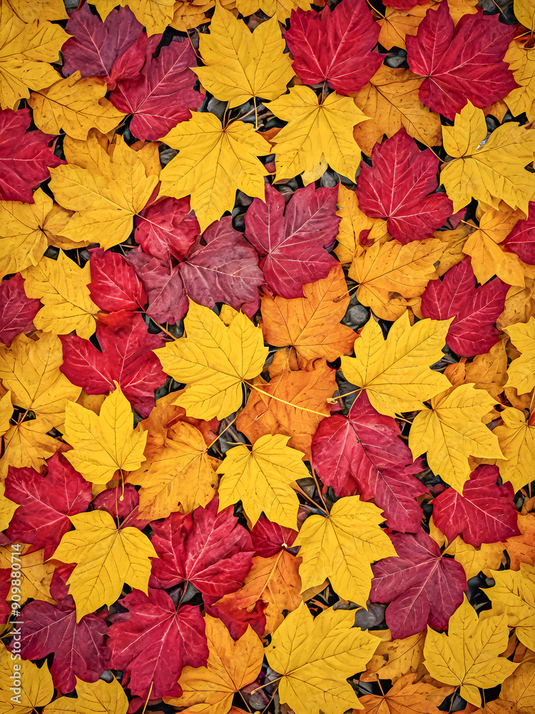 Colorful seasonal autumn background pattern, Vibrant carpet of fallen forest leaves. Autumn. Multicolored maple leaves lie on the grass. Peaceful nature background, colorful decorative background. AI Colorful seasonal autumn background pattern, Vibrant carpet of fallen forest leaves. Autumn. Multicolored maple leaves lie on the grass. Peaceful nature background, colorful decorative background. AI