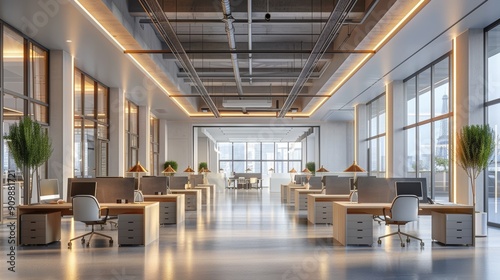 Modern Office Interior With Elegant Design and Abundant Natural Light During Daytime Hours