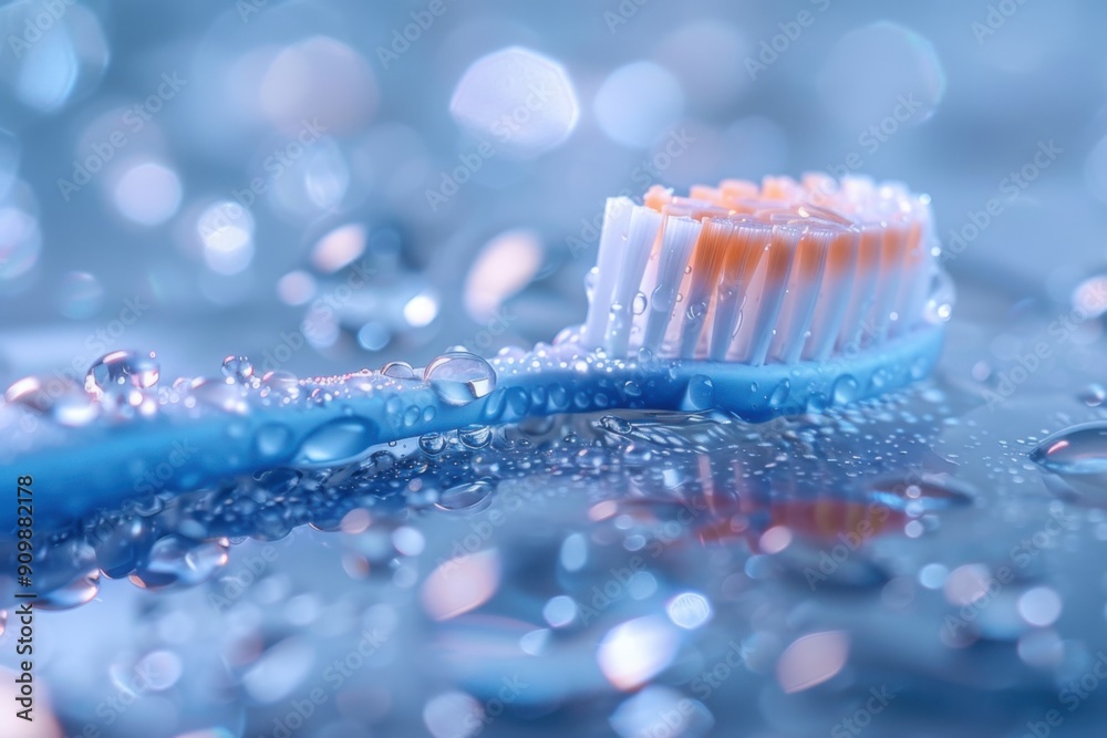 A toothbrush in water. Free copy space.