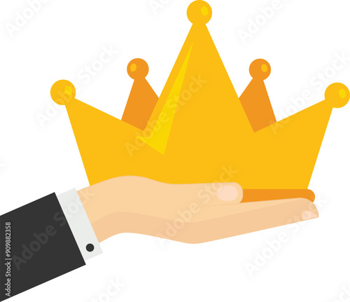 Hand holding Crown. Proud attitude. Flat vector illustration.

