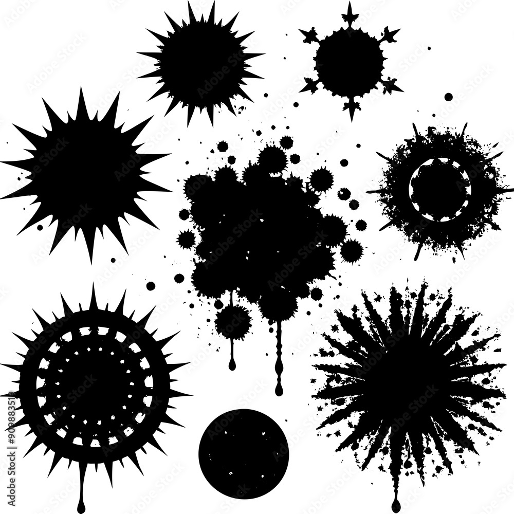 several distinct black brush strokes in various styles and intensities are arranged in two horizontal rows several distinct black brush strokes in various styles and intensities are arranged in two horizontal rows