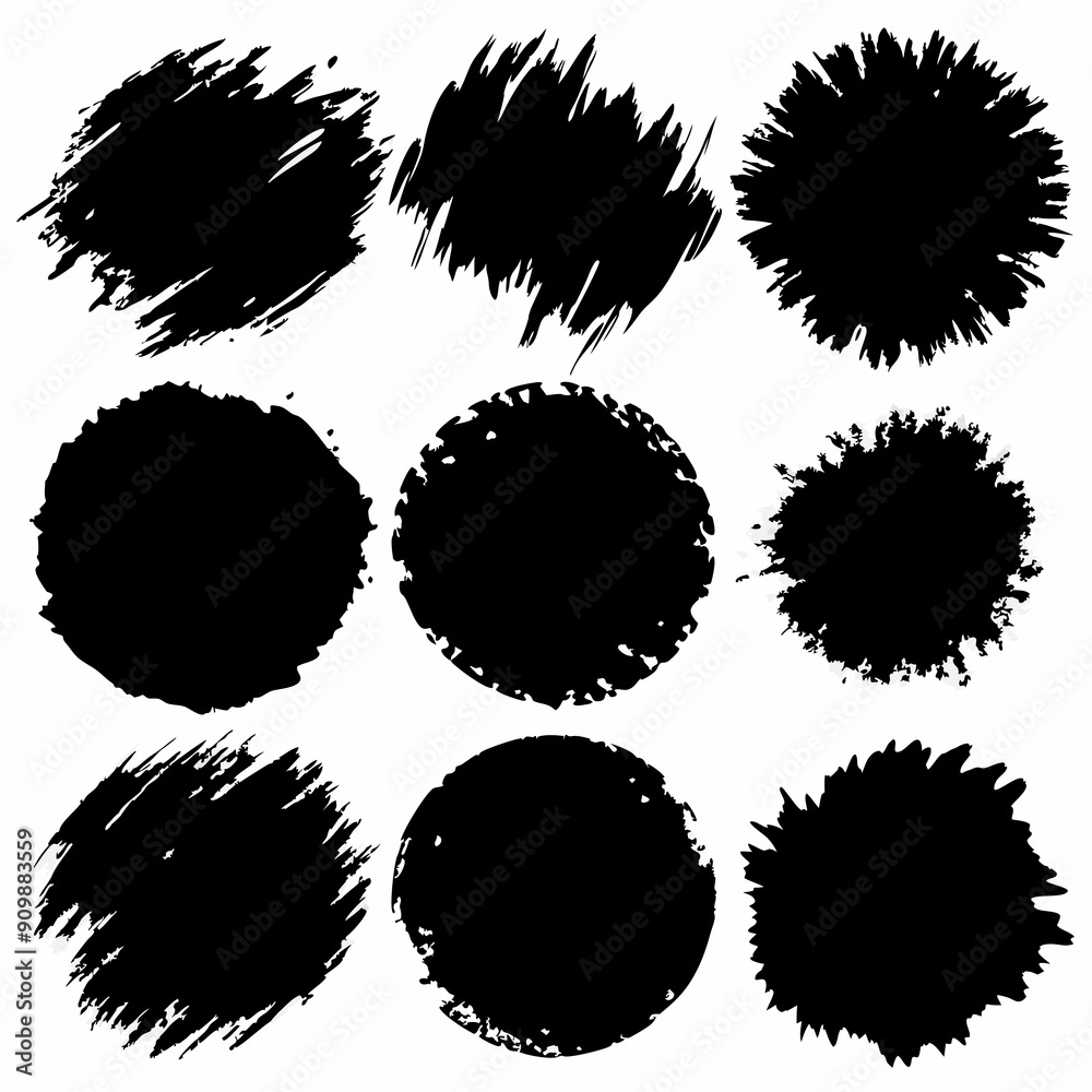 several distinct black brush strokes in various styles and intensities are arranged in two horizontal rows several distinct black brush strokes in various styles and intensities are arranged in two horizontal rows