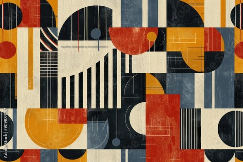 Vintage-inspired continuous pattern of stylish geometric forms in jazz melody with artistic texture photo