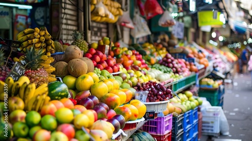 Fresh fruits sold daily at the Carmel Market Shuk Hacarmel This market is one of the largest and most famous in Tel Aviv : Generative AI photo