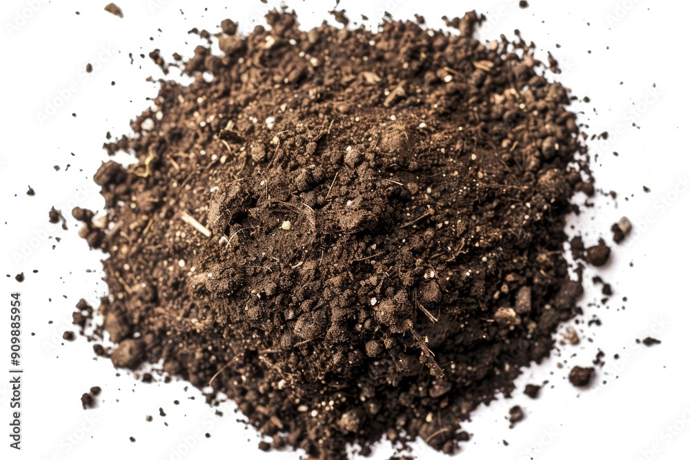 A pile of dirt sits atop a white surface, perfect for use in illustrations or designs where earthy tones are desired A pile of dirt sits atop a white surface, perfect for use in illustrations or designs where earthy tones are desired