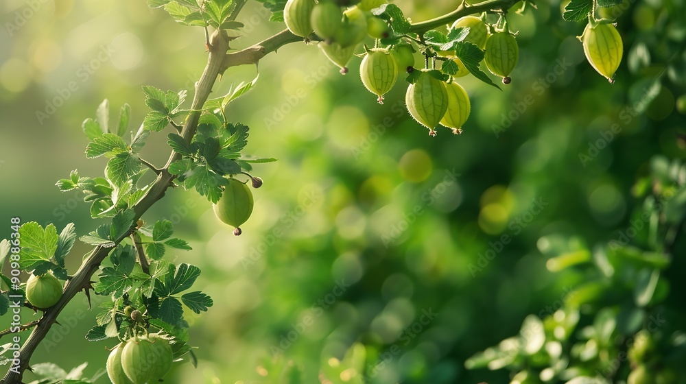Fototapeta premium The gooseberry tree bears 1 fruit : Generative AI