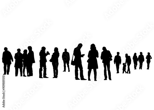 Big crowds people walking on white background