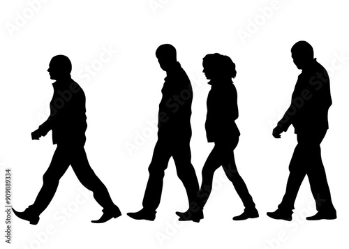 Big crowds people walking on white background