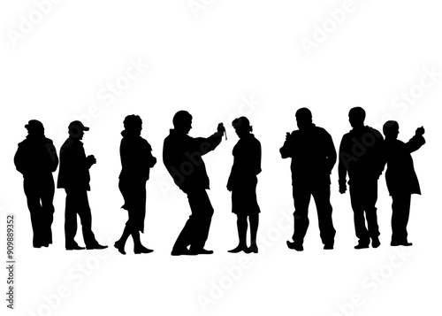 Big crowds people walking on white background
