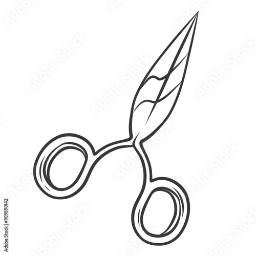 Scissors for sewing line icon. Hand drawn retro shears with pair of sharp blades and round handle, equipment of seamstress for dressmaking. Tailoring mascot, doodle scissors icon vector illustration