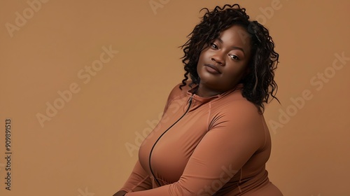 Body Positive Plus Size Models Portrait Confident FullFigured Women In Sport Clothes Against Beige Background Fitness For Active Lifestyle : Generative AI photo