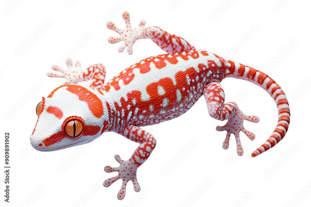 Naklejka premium Colorful gecko with striking patterns and vibrant colors, perfect for wildlife and nature photography.