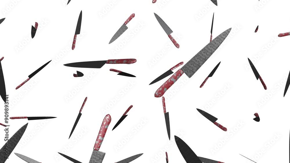 3D Reflective Knife Falling with White Background. Knives 3D Animation. 4K 3D Reflective Knife Falling with White Background. Knives 3D Animation. 4K