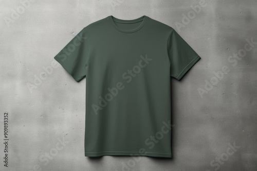 Green Shirt Mockup on Concrete Wall Background: Blank Khaki Army Green T-Shirt Mockup Unisex for Branding, Fashion Design, and Product Display
