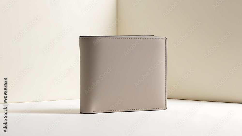 A mockup of a blank neutral color wallet with a minimalist design, positioned against a simple background to emphasize its branding potential. A mockup of a blank neutral color wallet with a minimalist design, positioned against a simple background to emphasize its branding potential.