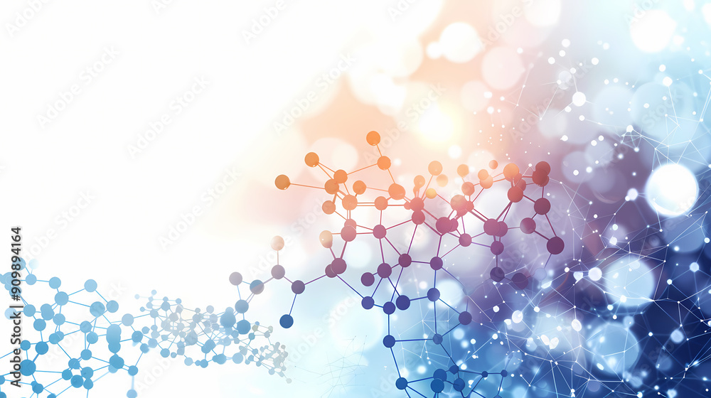 Obraz premium A vibrant abstract background with an intricate network of interconnected dots and lines, evoking a sense of connectivity and complexity. The blurred bokeh effect in the background adds a dreamy and e