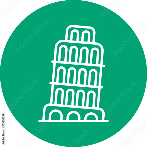 Leaning Tower of Pisa line circle icon