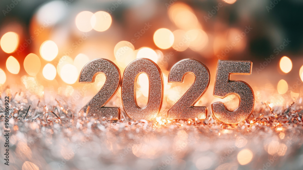 The inscription 2025 on a blurred background bokeh The inscription 2025 on a blurred background bokeh