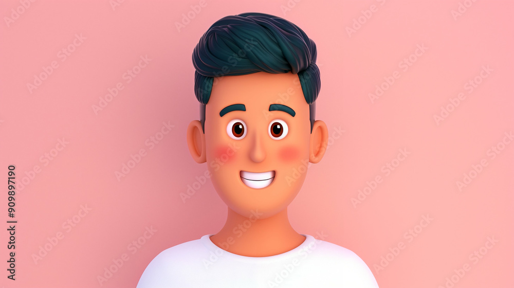 Cartoon character with a big smile. Illustrated smiling person with animated features cheerful expression vibrant colors and a playful style on a soft pink background Cartoon character with a big smile. Illustrated smiling person with animated features cheerful expression vibrant colors and a playful style on a soft pink background