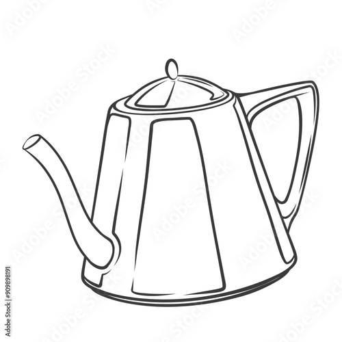 Kitchen kettle line icon. Hand drawn retro teapot, metal pot for boiling water to make morning tea or coffee. Household kitchenware, breakfast mascot, outline hot kettle icon vector illustration