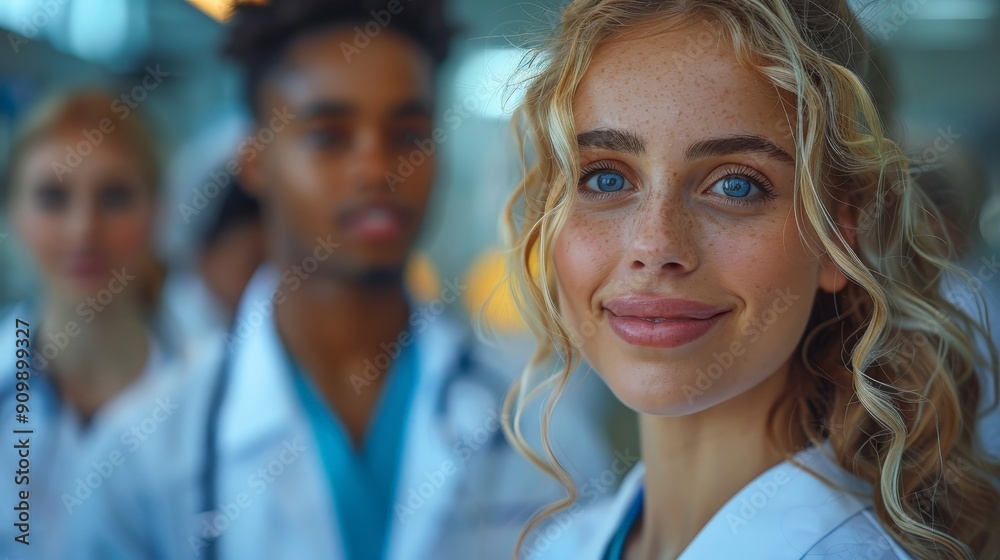 A diverse group of doctors and nurses providing care in a modern clinic A diverse group of doctors and nurses providing care in a modern clinic