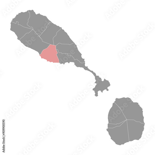 Trinity Palmetto Point Parish map, Saint Kitts and Nevis.