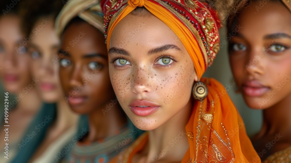 A diverse group of models showcasing traditional and modern attire A diverse group of models showcasing traditional and modern attire