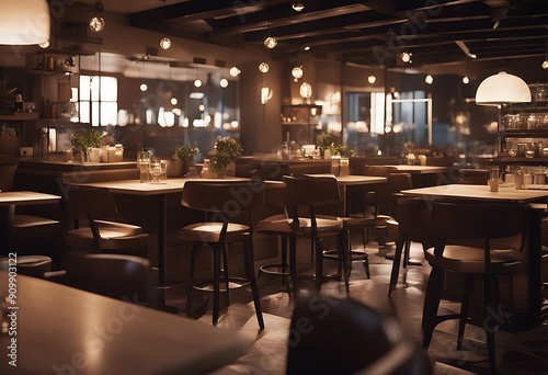 render eatery empty mock room style white blank table wooden modern restaurant three-dimensional illustration nobody wall rendering copy interior background up design space 3d cafes cafe decoratio photo