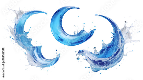 A captivating sequence of blue water splashes captured in various stages of motion. This series of splash elements is isolated against a transparent background.