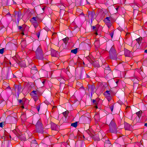 Abstract seamless pattern of pink stained glass.